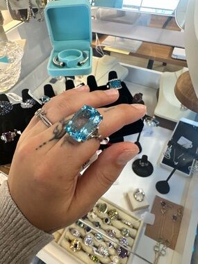 Large Blue Topaz Statement Ring - Sterling Silver Setting size 8